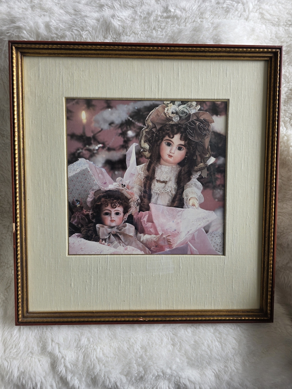 Framed Vintage Doll Portrait Wall Art in Pink and Cream